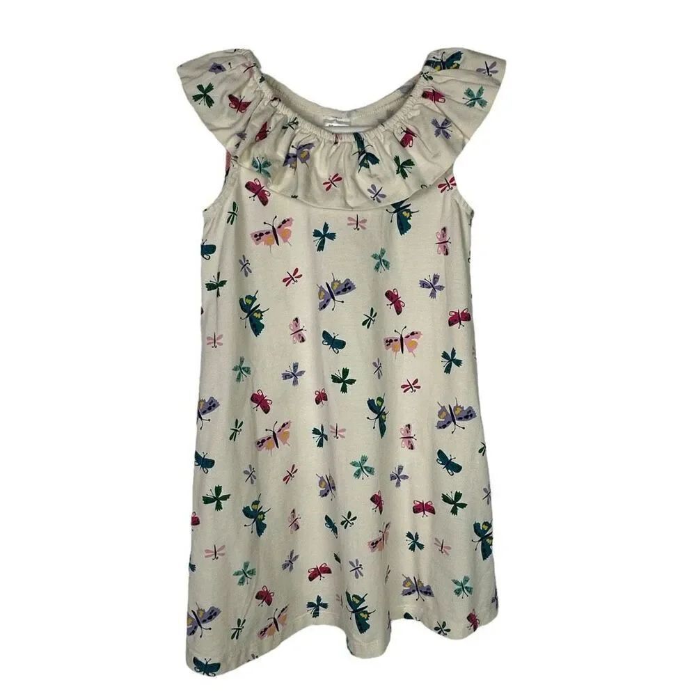 Hanna Andersson Girls Ruffle Neck Swing Dress size 5